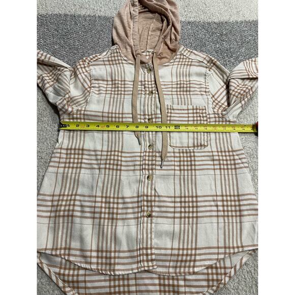C&C California Button Down Hooded Flannel Shirt Womens Sz Medium Tan 89B02025T - Picture 3 of 8